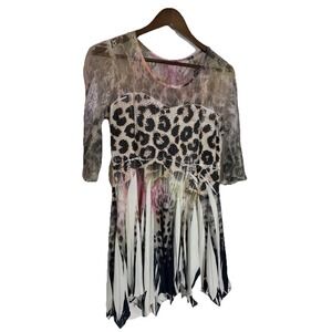 Pretty Y2K Fairy Tunic Cheetah Burnout Sheer Sleeves Artsy Whimsigoth Maximalist